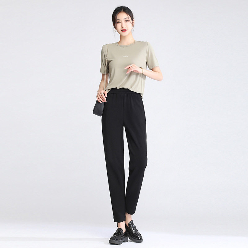 2022 Spring/Summer new style stretched-waist women's 9-inch pants, high-waisted women's pants, Halon pants, casual, versatile and comfortable to pair with radish pants Application Scenario